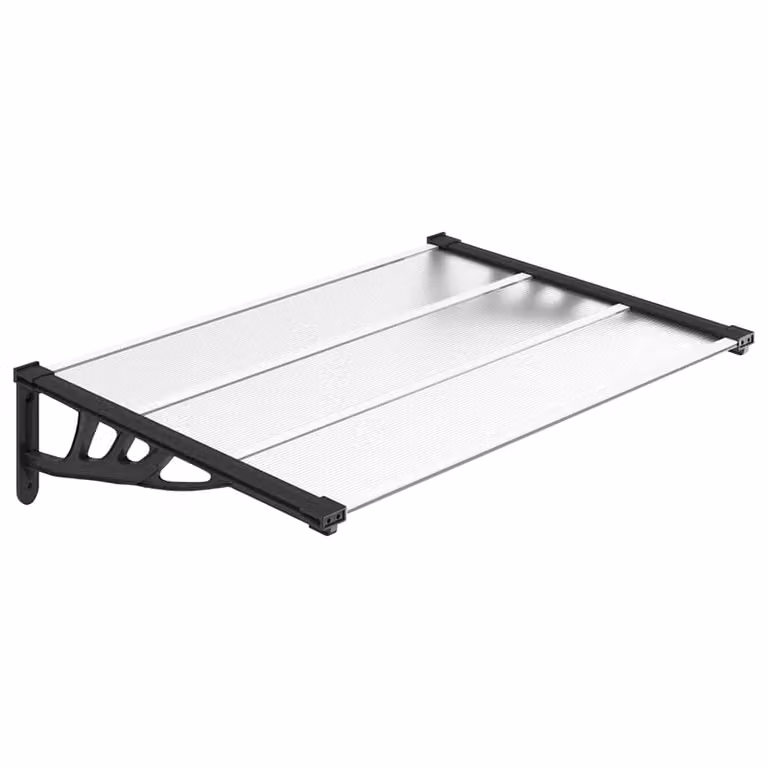 Marquesina para puerta vidaXL de policarbonato y aluminio en negro y transparente An/P/Al: 122 x 90 cm