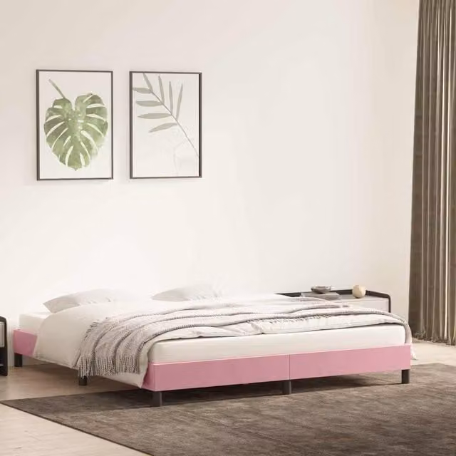 Estructura de cama tapizada SYFAX en terciopelo rosa An/P/Al: 183 x 213 x 25 cm