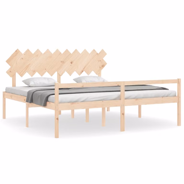 Cama para personas mayores vidaXL de madera maciza de pino con cabecero en estilo rústico An/An: 200 x 200 cm