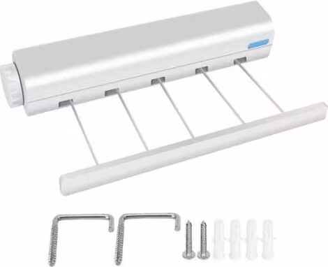 Tendedero de pared retráctil MIMIY extensible de 3,75 m con 5 cuerdas en plástico para interior y exterior