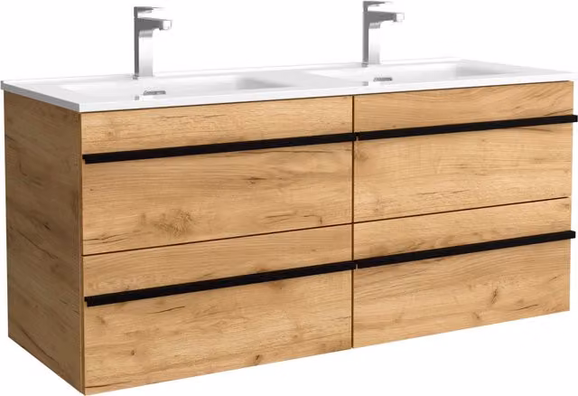 Mueble de baño Salgar con 4 cajones y lavabo de dos pozas en acabado roble y diseño moderno An/P/Al: 120 x 120 x 120 cm