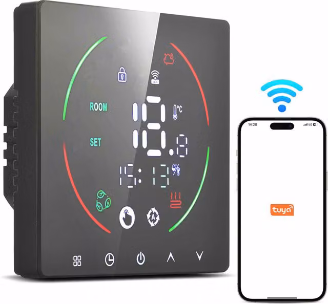 Termostato Wifi Inteligente QIYAO East2 de 16 A para Calefacción por Suelo Radiante en Color Negro con Control por Aplicación y Bloqueo Infantil