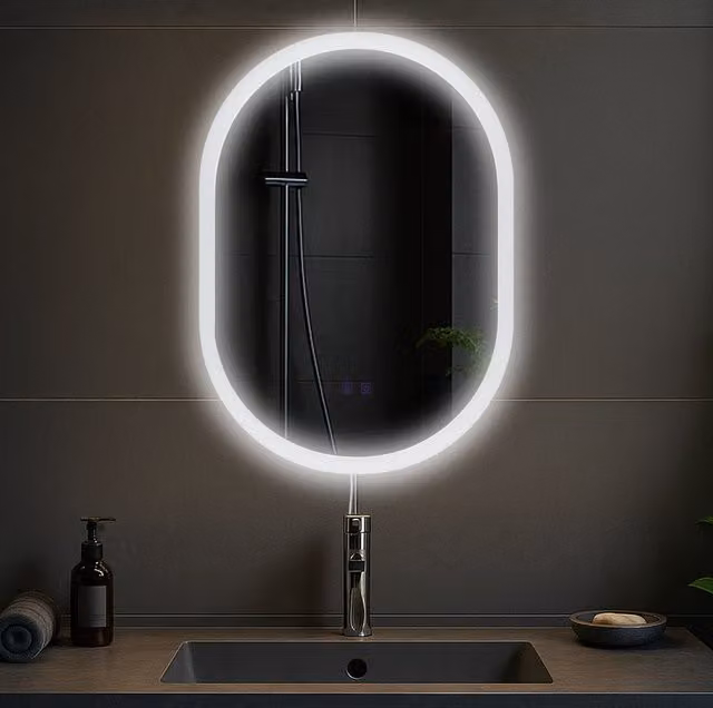 Espejo de baño rectangular CLP con iluminación LED regulable, Bluetooth y función antivaho en color negro, An: 70 cm, Al: 50 cm