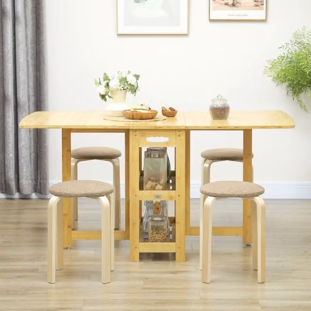 Taburetes apilables HOMCOM de madera de abedul y tela en color beige, An/P/Al: 40 x 40 x 45 cm