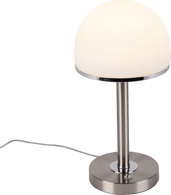 Lámpara de mesa LED Trio con control táctil, acabado plata y pantalla blanca de cristal, regulable y con bombilla incluida, An/P/Al: 39.0 x 19.5 x 19.5 cm