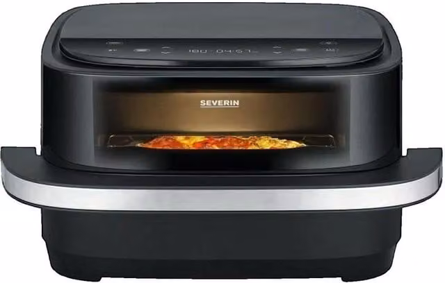 Freidora de aire Severin FR 2464 negra con 10 programas y 2100 W de potencia, capacidad de 4 l