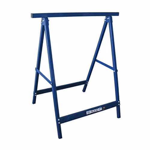 Banco de trabajo plegable de acero Brennenstuhl MB 110 en color azul con revestimiento de plástico resistente a golpes y arañazos