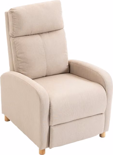 Sillón Reclinable Manual HOMCOM con Reposapiés, Tapizado en Lino y Patas de Madera, Beige