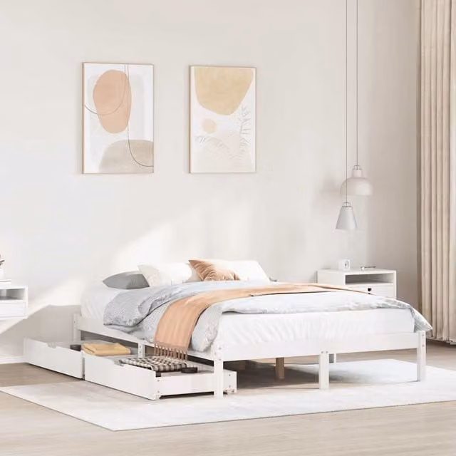 Estructura de cama de madera de pino blanca Maison Exclusive An/P/Al: 135 x 190 cm