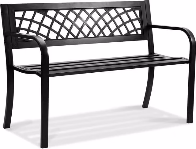 Banco de jardín VEVOR negro con respaldo y reposabrazos para terraza o jardín