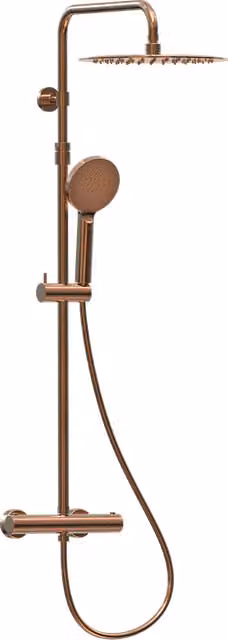Columna de ducha termostática Luisa de ESSEBAGNO con rociador de lluvia y alcachofa de mano en latón color bronce cepillado para montaje en pared