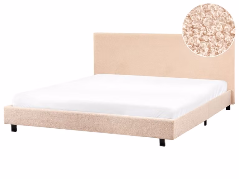 Cama de agua tapizada en tejido bouclé Beliani color beige An/P: 180 x 200 cm