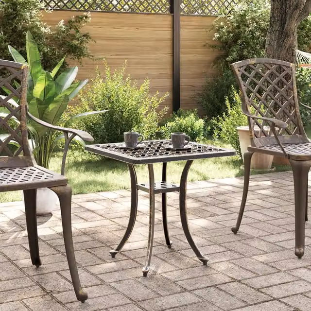 Mesa de jardín cuadrada SYFAX de aluminio fundido en color bronce, An/P/Al: 53 x 53 x 53 cm