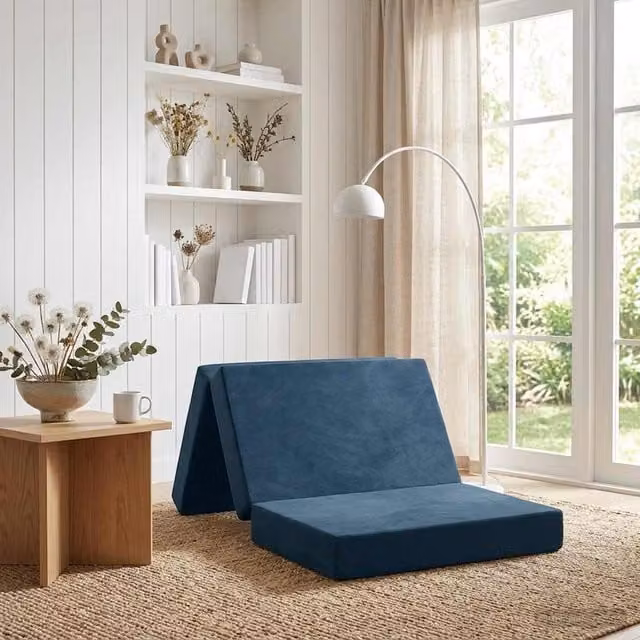Sofá cama plegable de terciopelo azul vidaXL An/P/Al: 100 x 67 x 45 cm