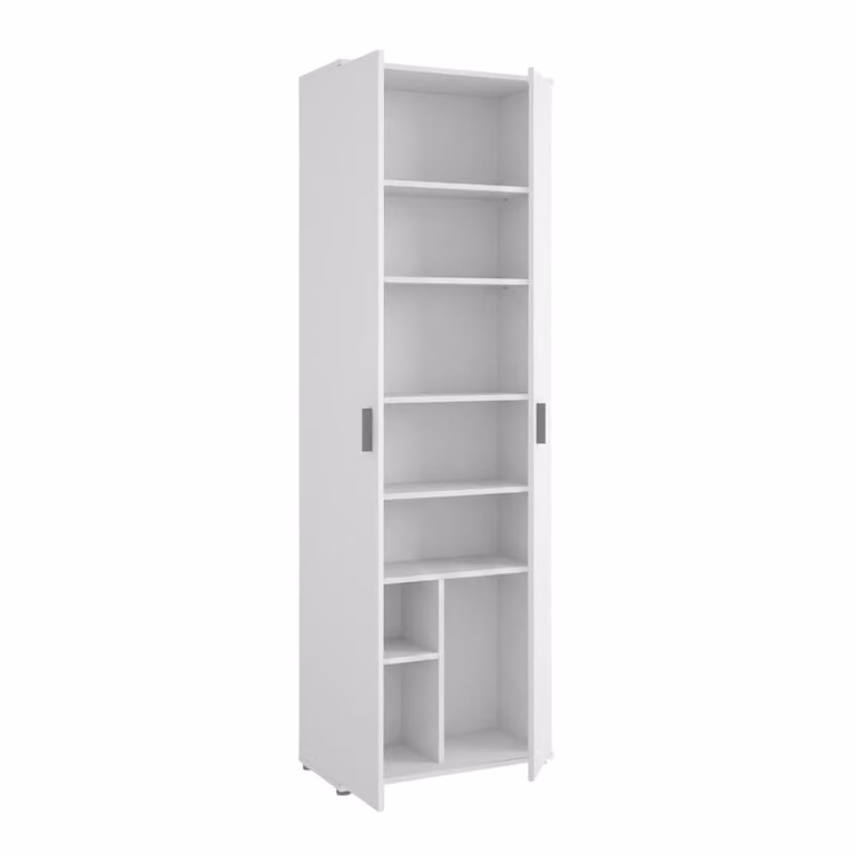Armario multiusos Dmora de 2 puertas con estantes ajustables en color blanco, An: 61 cm, P: 35 cm, Al: 190 cm