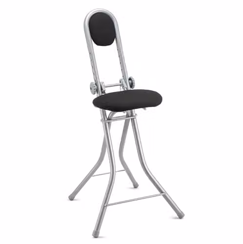 Silla de pie ergonómica Fishtec plegable con asiento y respaldo acolchados, ajustable en 7 alturas, color negro mate para cocina u oficina