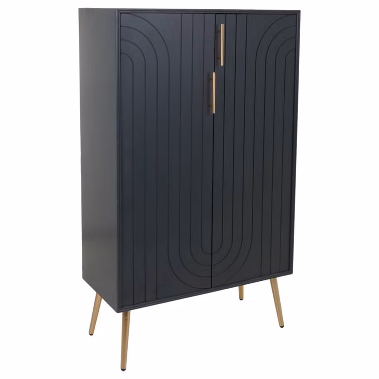 Armario de estilo Art Deco Wanderlust Deco en madera y metal negro con detalles en gris y dorado, An/P/Al: 75 x 37 x 126.5 cm
