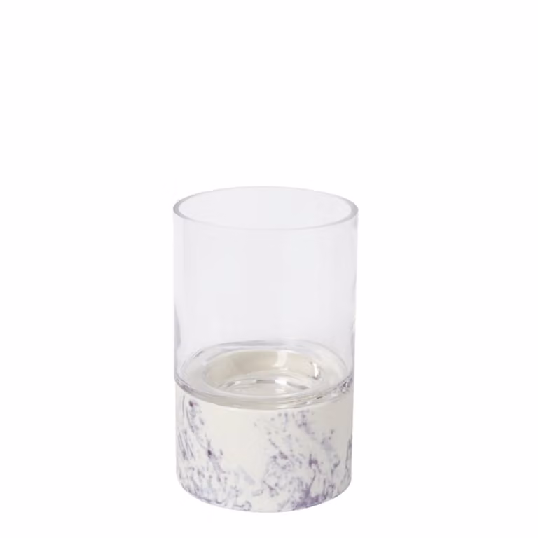 Portavelas decorativo Sia Deco de cerámica y vidrio en blanco y morado con diseño abstracto redondo para mesa