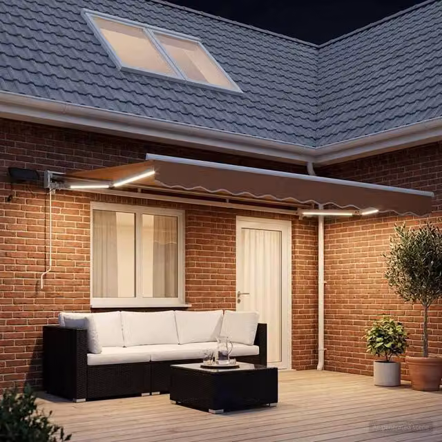 Armazón de toldo manual con LEDs Maison exclusive, color arena, An/P: 5 x 3,5 m