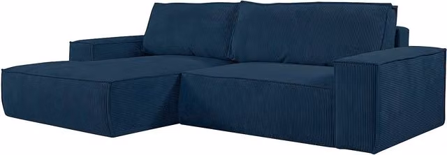 Sofá rinconera de terciopelo y pana azul Vente-Unique con función de cama y ángulo izquierdo de 136 x 210 cm