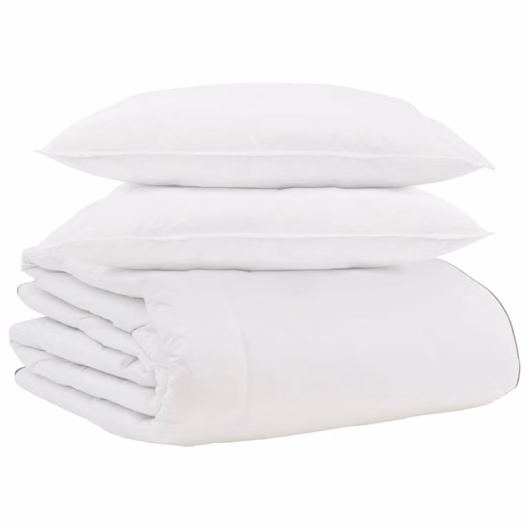 Set de 3 piezas de edredón de invierno y almohadas vidaXL de plumas de pato y algodón en color blanco, An/P: 240 x 220 cm