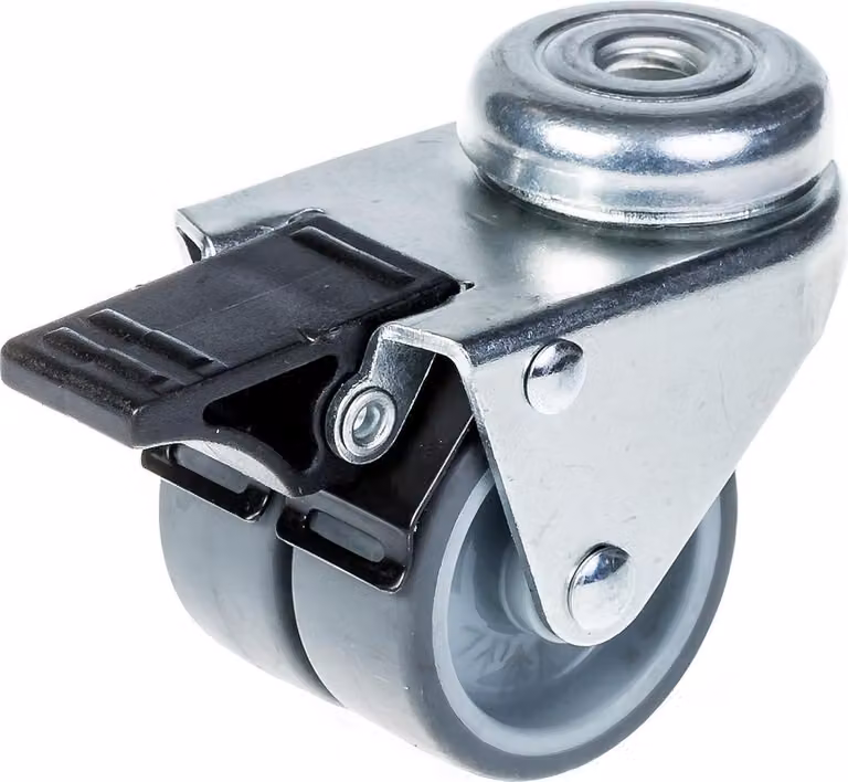 Rueda giratoria doble Zhongshan con freno de caucho gris de 50 mm y capacidad de 70 kg