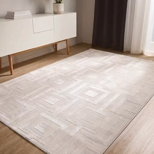 Alfombra Benuta Basic Claire de estilo retro geométrico en color beige, An/P: 160 x 230 cm