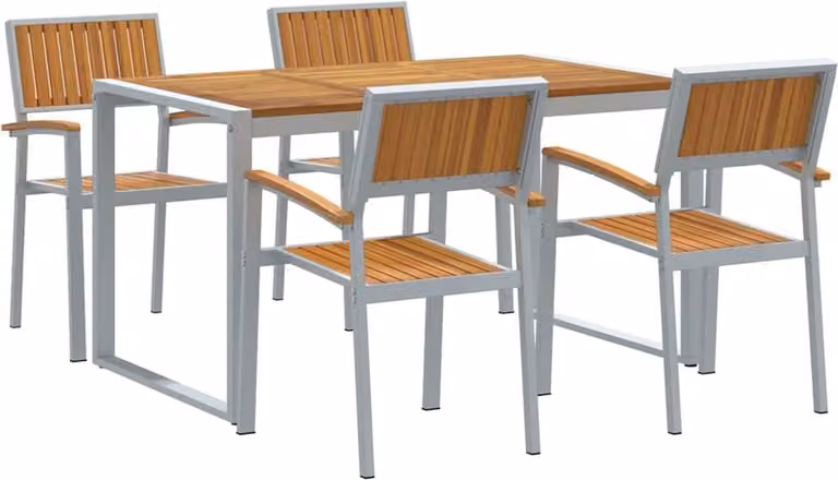 Conjunto de comedor de jardín Syfax de 5 piezas en madera de acacia y metal color gris