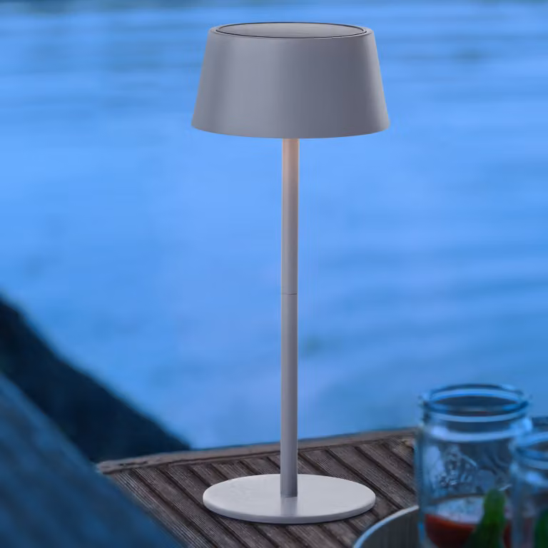 Lámpara de mesa solar Brilliant Picco LED gris con control táctil y regulación de intensidad para exterior An/P/Al: 30 x 12,5 x 12,95 cm