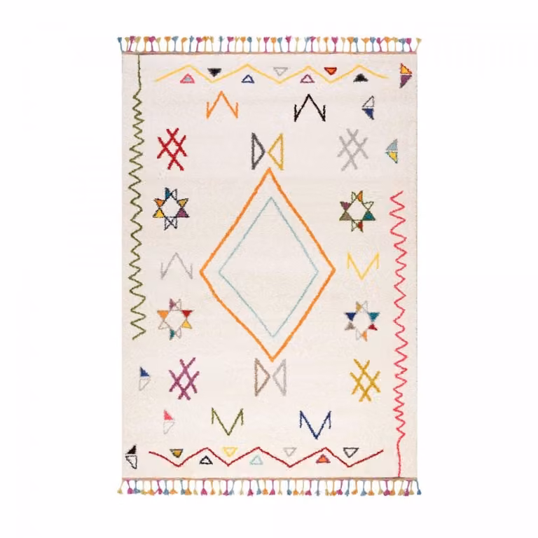 Alfombra bereber de estilo boho y motivos étnicos Un Amour De Tapis en color beige An/P: 240 x 340 cm