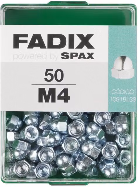 Tuerca ciega cincada FADIX M4 de acero color plata, caja de 50 unidades