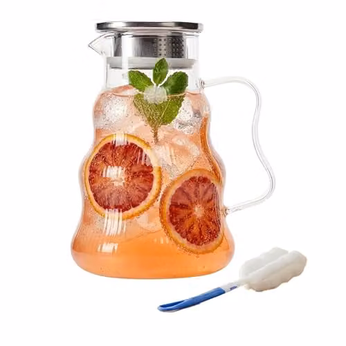 Jarra de cristal Relaxdays con tapa y pico antigoteo, 1,688 l, transparente y plateada, An/P/Al: 12 x 17 x 12 cm