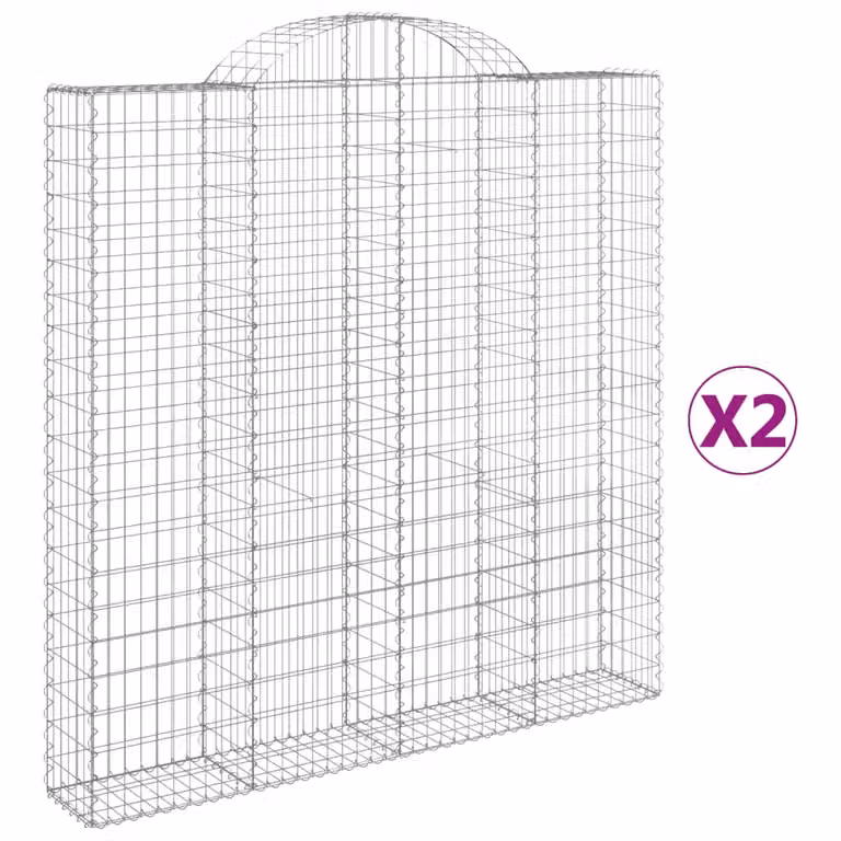 Set de 2 cestas de gaviones vidaXL en forma de arco de acero galvanizado gris, An/P/Al: 200 x 30 x 200/220 cm