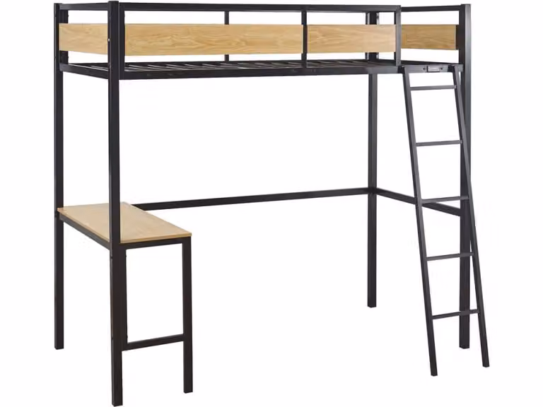 Cama litera elevada de metal Habitat et Jardin con escritorio integrado, color negro, An/P/Al: 198 x 96 x 183.5 cm
