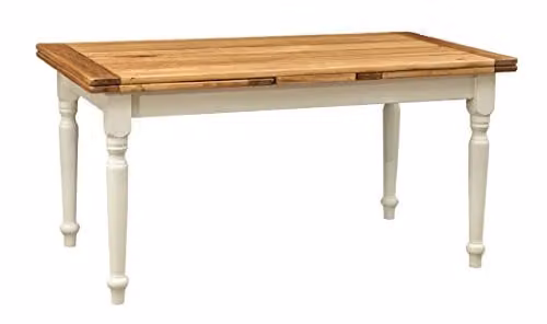 Mesa de comedor extensible Biscottini de madera para 6-10 personas, diseño rústico en blanco y marrón, An/P/Al: 160 x 90 x 76 cm (extensible hasta 215 o 270 cm)