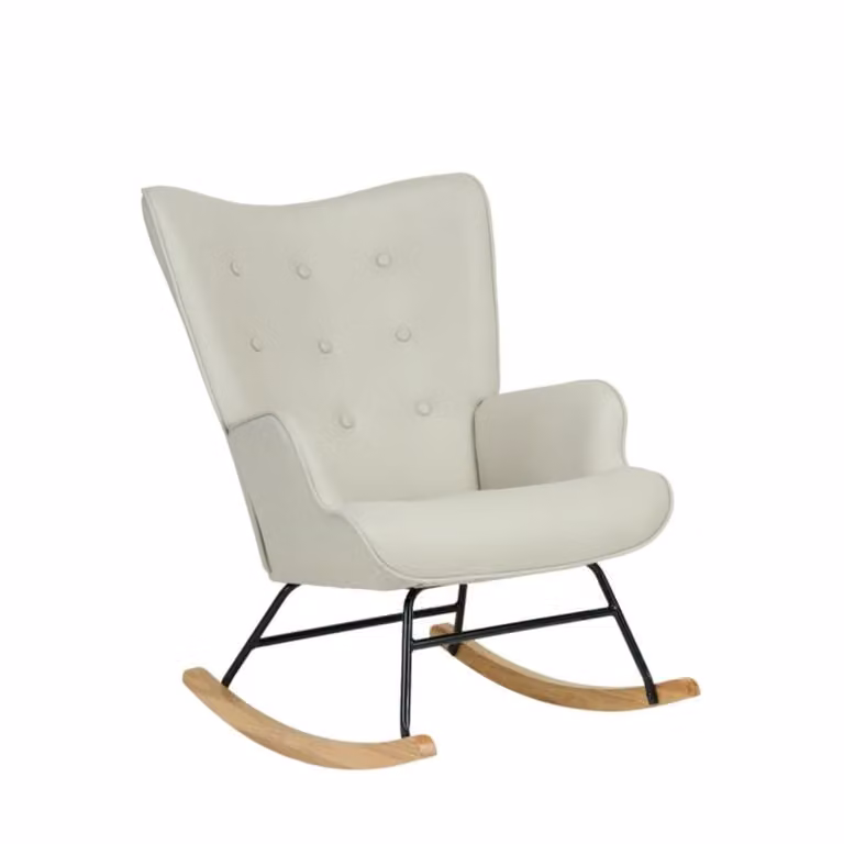 Sillón mecedora de estilo escandinavo MueMue en color beige con tapicería de poliéster, An/P/Al: 91 x 68 x 85 cm