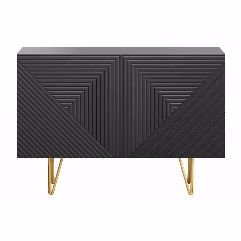 Aparador Miliboo OZEN de 2 puertas con diseño geométrico en color negro y dorado