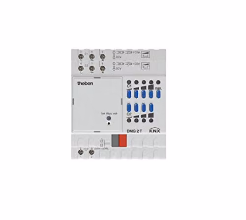 Regulador de intensidad dimmer Theben DMG 2 T KNX de 2 canales en color blanco para montaje en carril DIN con protección IP20