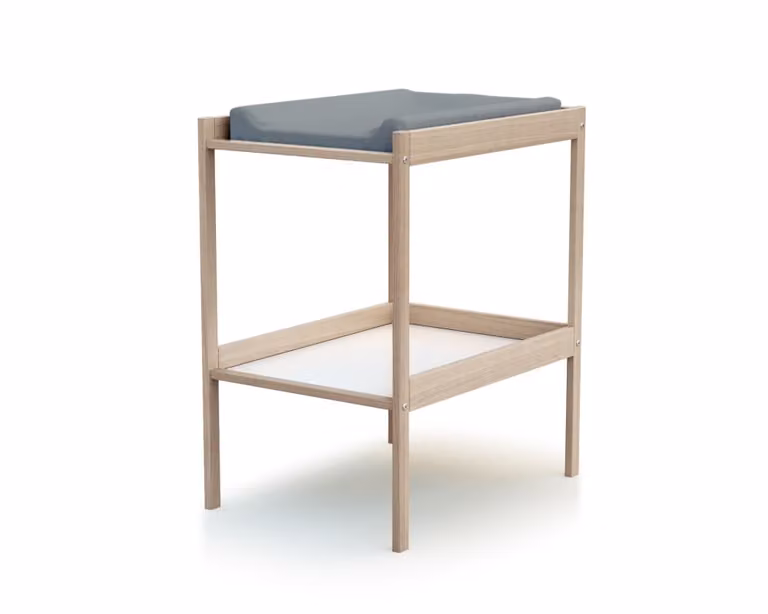 Cambiador WEBABY de madera de abedul con 1 estante en color madera natural y estilo escandinavo para el cuarto del bebé