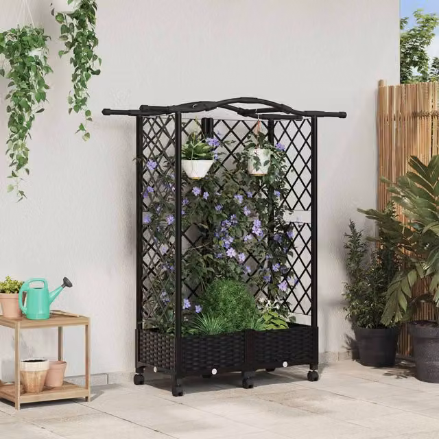 Cama elevada con trellis y techo Maison exclusive en color negro, An/P/Al: 124 x 40 x 129 cm