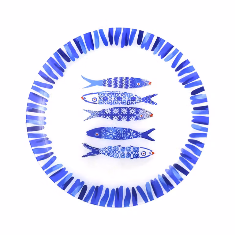 Plato de presentación pez azul Aulica de vidrio An/An/Al: 30 x 30 x 2,2 cm