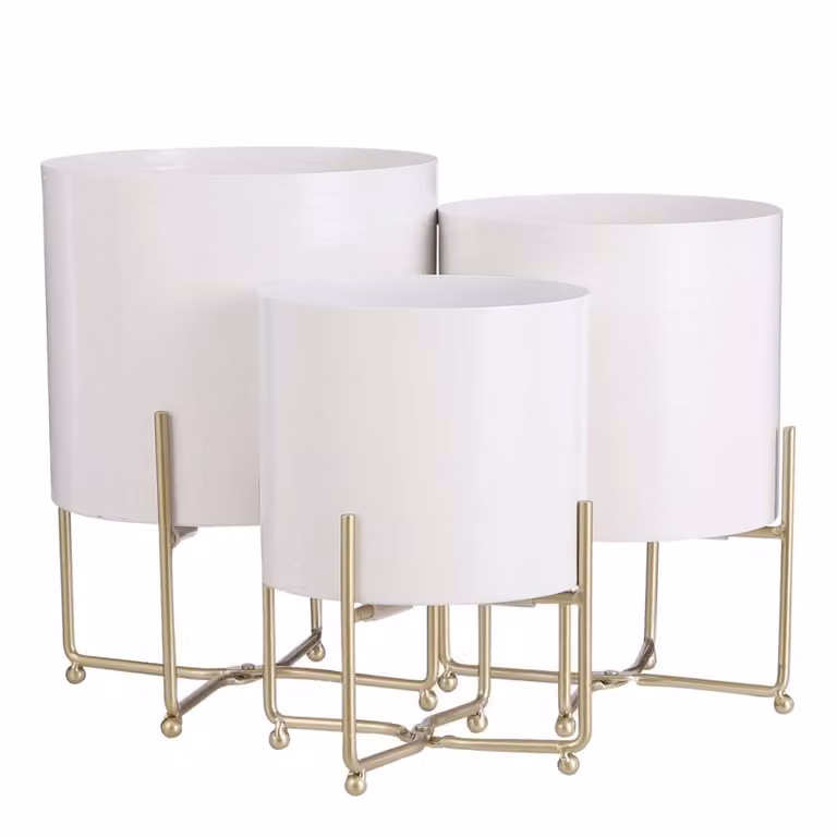 Soporte para plantas Aries de Mica Decorations en color blanco y dorado, de metal y diseño moderno para mesa, An/P/Al: 24 x 24 x 32 cm