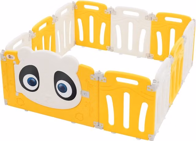 Parque infantil plegable Joyz para bebés con diseño panda en plástico blanco y amarillo, An/P: 120 x 120 cm