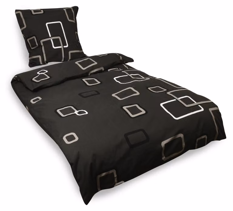 Juego de cama Beautissu de 2 piezas modelo Noa en algodón renforcé, incluye funda de edredón de 135x200 cm y funda de almohada de 80x80 cm, color gris antracita y negro
