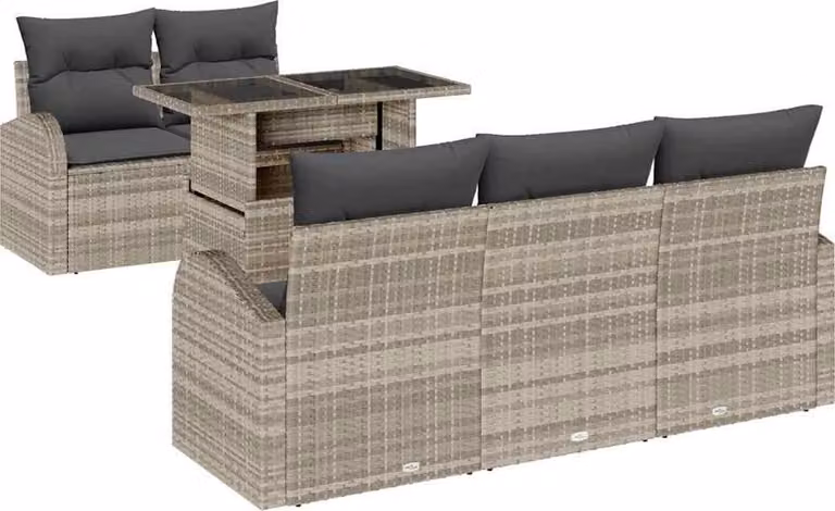 Conjunto de sofá de jardín Syfax de 6 piezas en color gris con estructura de metal y cojines resistentes a los rayos UV