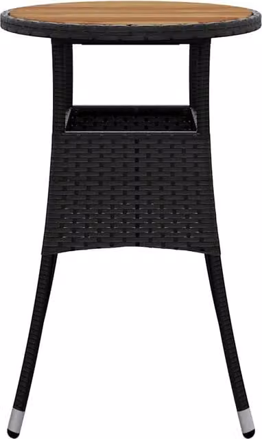 Mesa de jardín redonda SYFAX de madera de acacia y ratán sintético en color negro y marrón, Diámetro: 60 cm, Altura: 75 cm