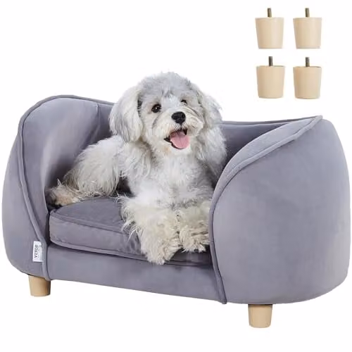 Sofá cama para mascotas VEVOR de terciopelo gris, ideal para perros y gatos, con estructura de madera y An/P/Al: 68,5 x 38 x 38 cm