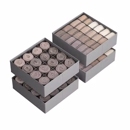 Juego de 4 Organizadores de Cajones SONGMICS con Divisores, Color Gris, An/P/Al: 30 x 30 x 10 cm