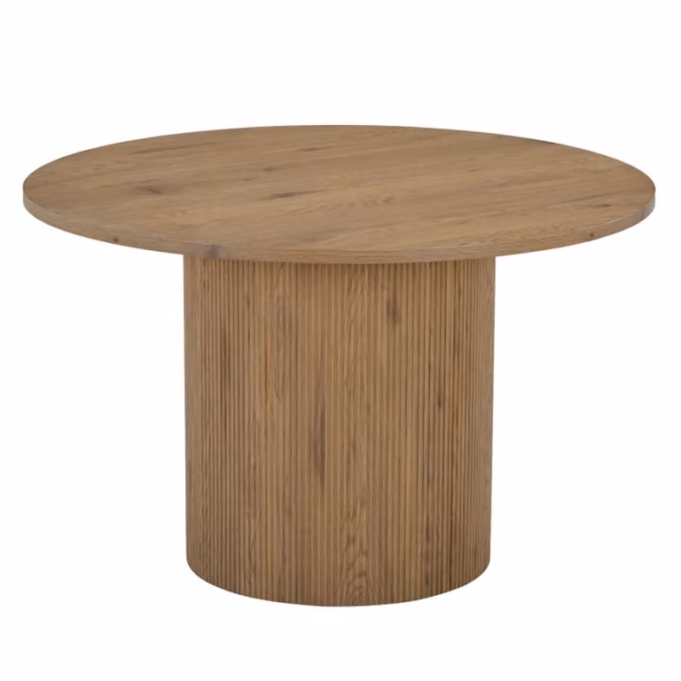Mesa de comedor redonda MOLOO de madera estilo escandinavo para 4 personas color marrón Diámetro: 120 cm, Altura: 75 cm