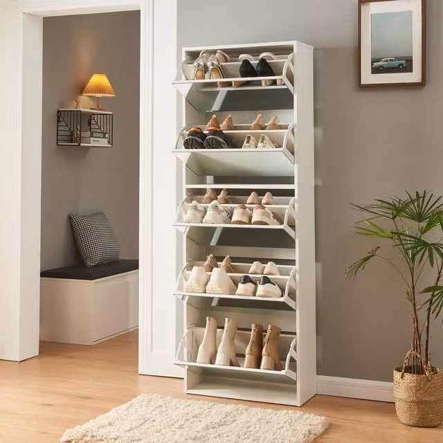 Armario Zapatero Lund en.casa con Espejo y 5 Puertas Abatibles, Blanco, Al: 169 cm, An: 60 cm, P: 24 cm